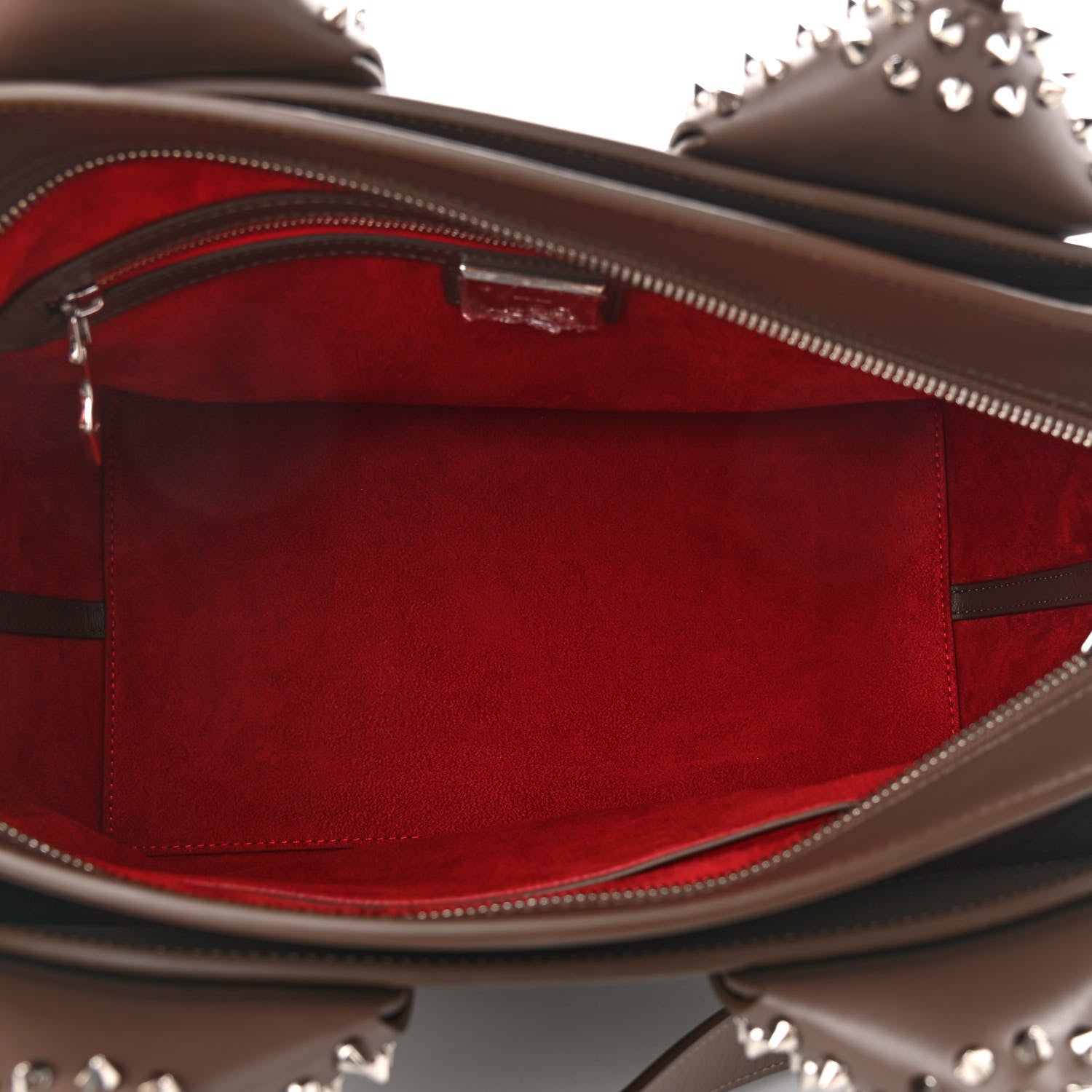 Christian Louboutin Grained Calfskin Studded Large Eloise Satchel Brown 5 of 9