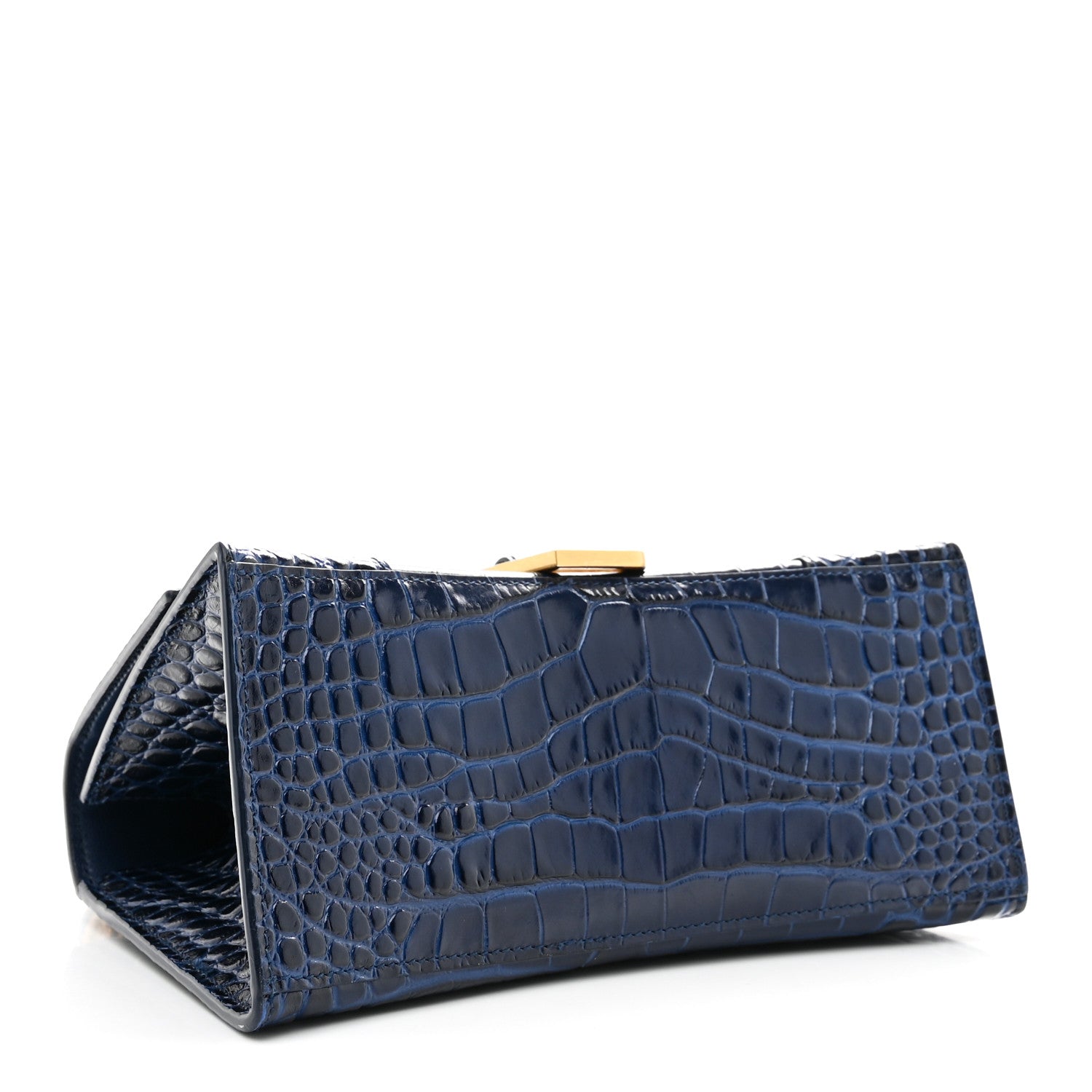 Balenciaga Shiny Calfskin Crocodile Embossed Small Hourglass Top Handle Bag Navy 4 of 10