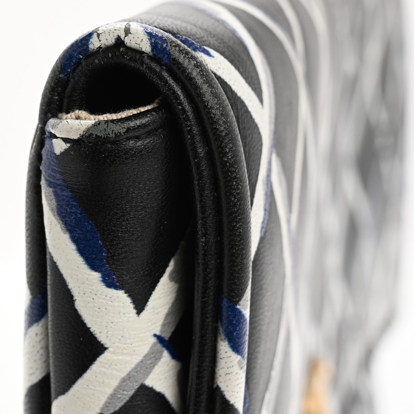 Lambskin Printed Quilt Flap Clutch Black White