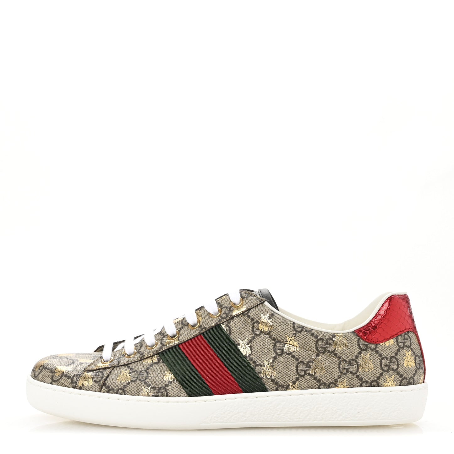 GG Supreme Monogram Bees Ayers Web Mens Ace Sneakers 10 Beige Oro Green Red