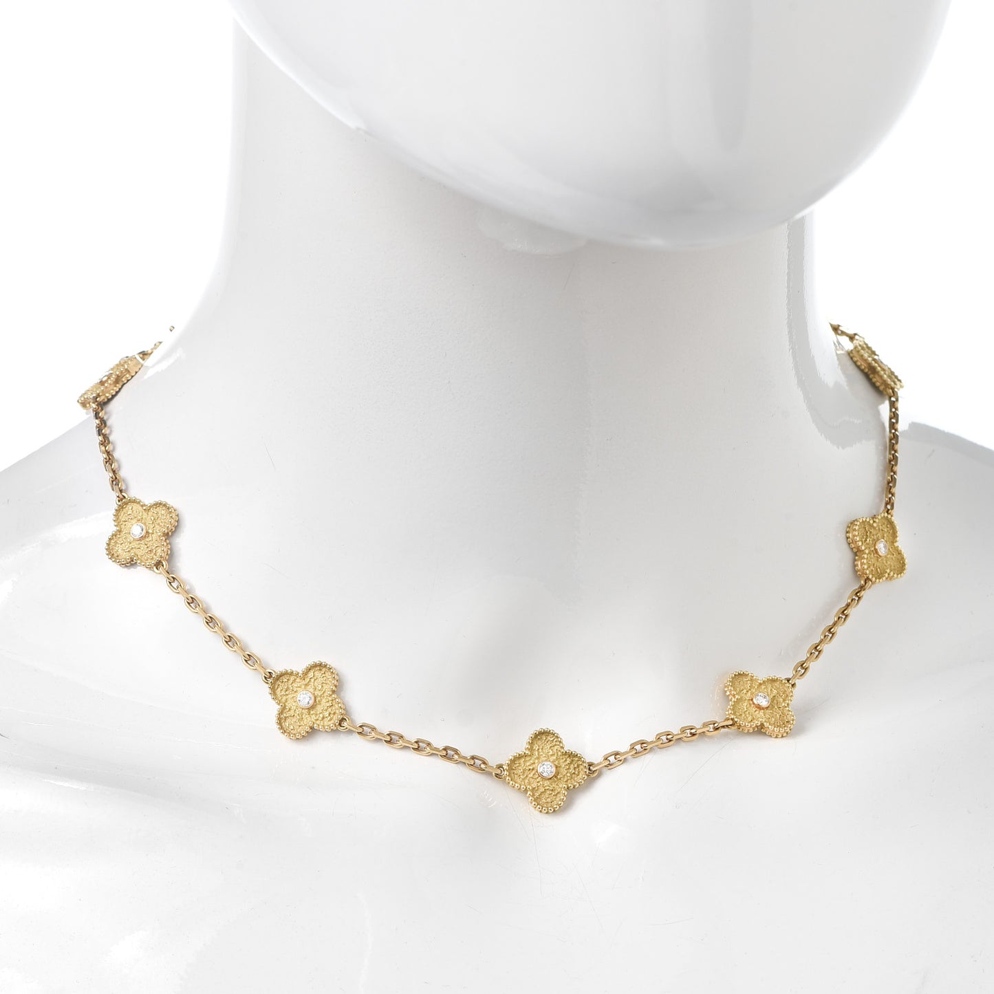 18K Yellow Gold Diamond 10 Motifs Vintage Alhambra Necklace