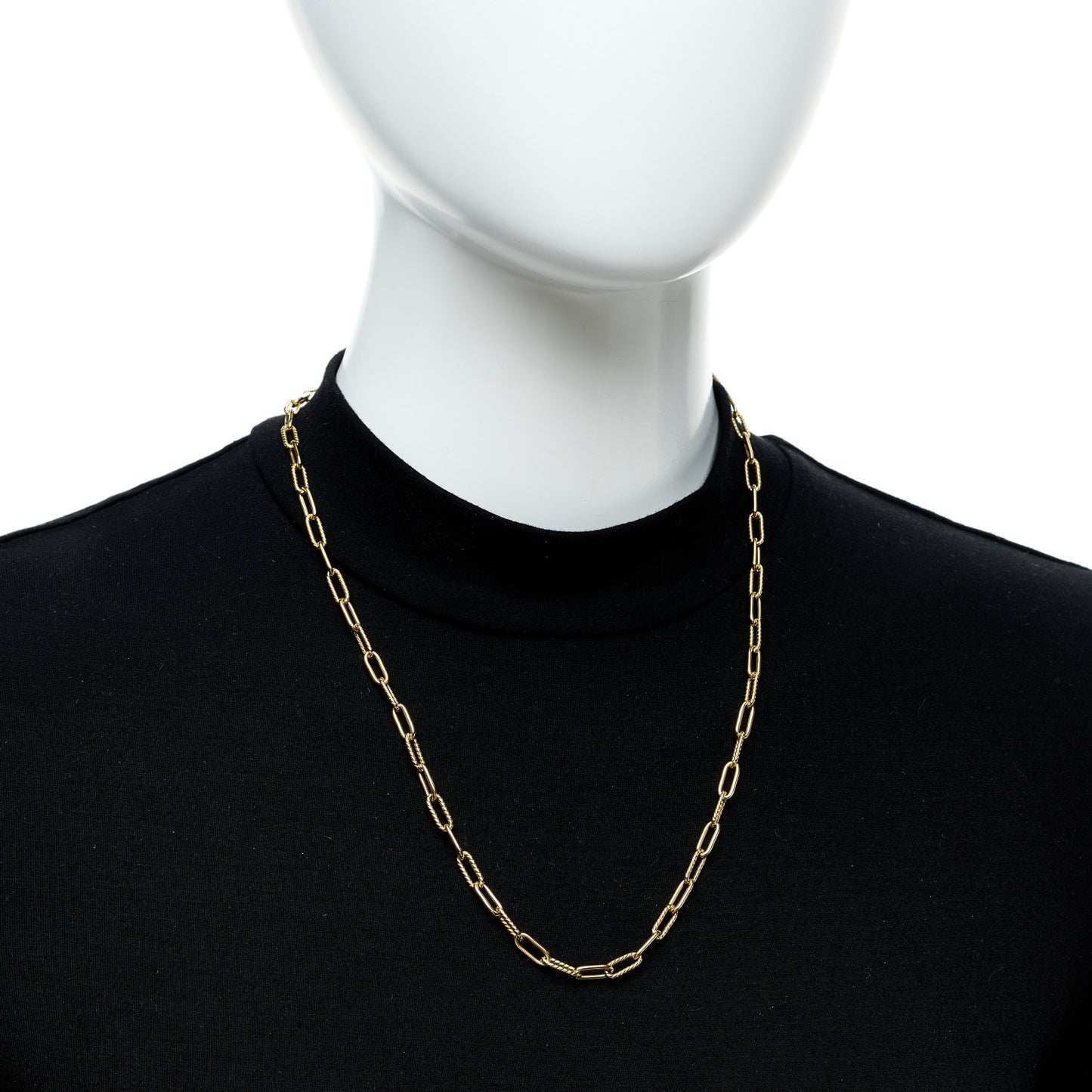 18K Yellow Polished and Fluted Paperclip Chain Necklace