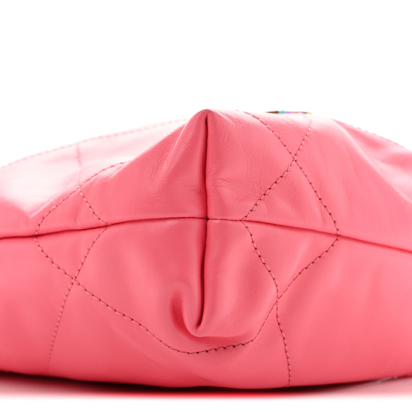 Shiny Calfskin Quilted Rainbow Metal Mini Chanel 22 Coral Pink
