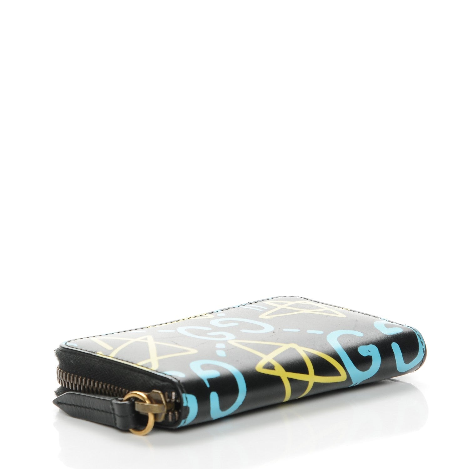 Gucci Calfskin GucciGhost Zip Around Card Case Black New Acquamarine 4 of 8
