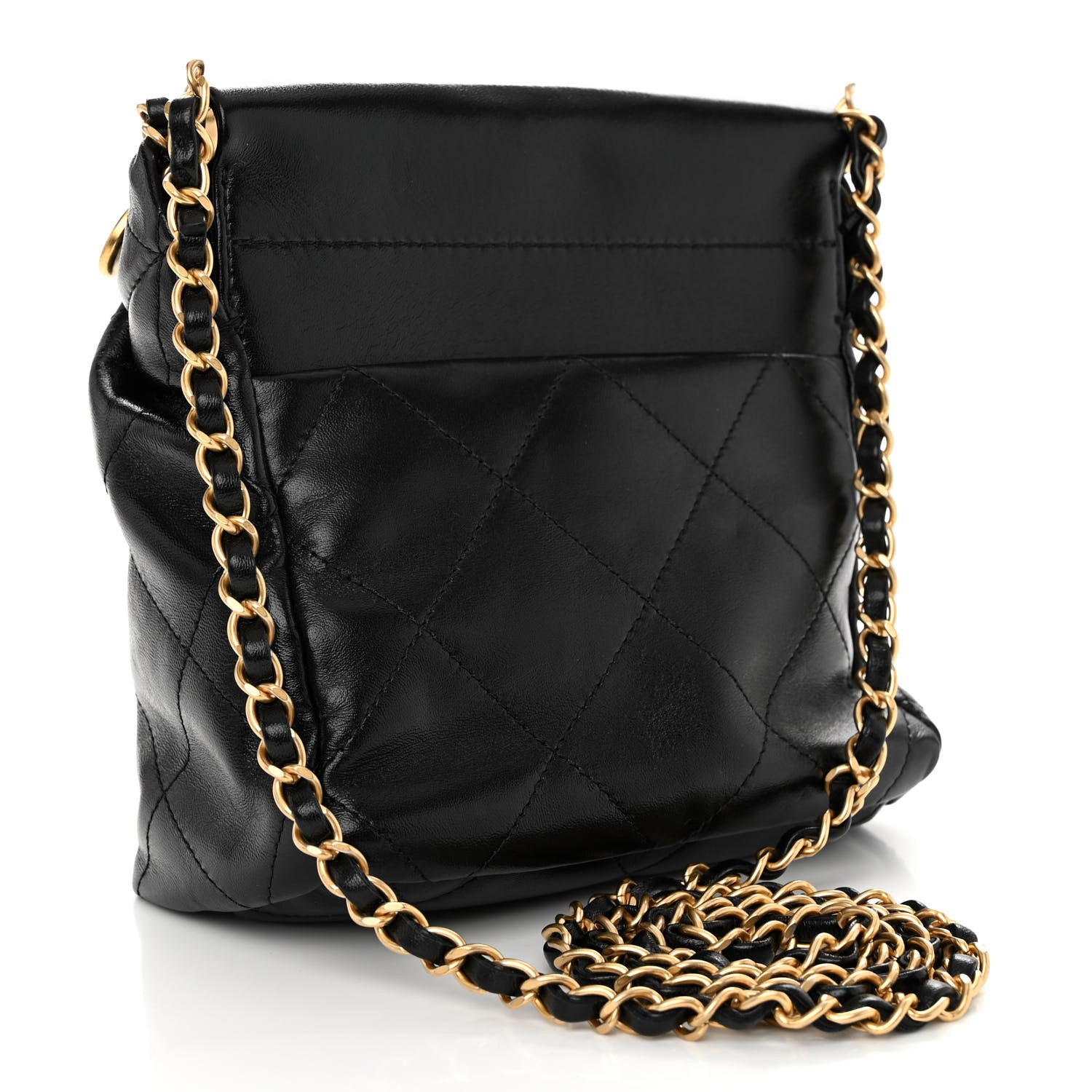 Chanel Lambskin Resin Quilted Small Bucket Bag Black 3 of 10