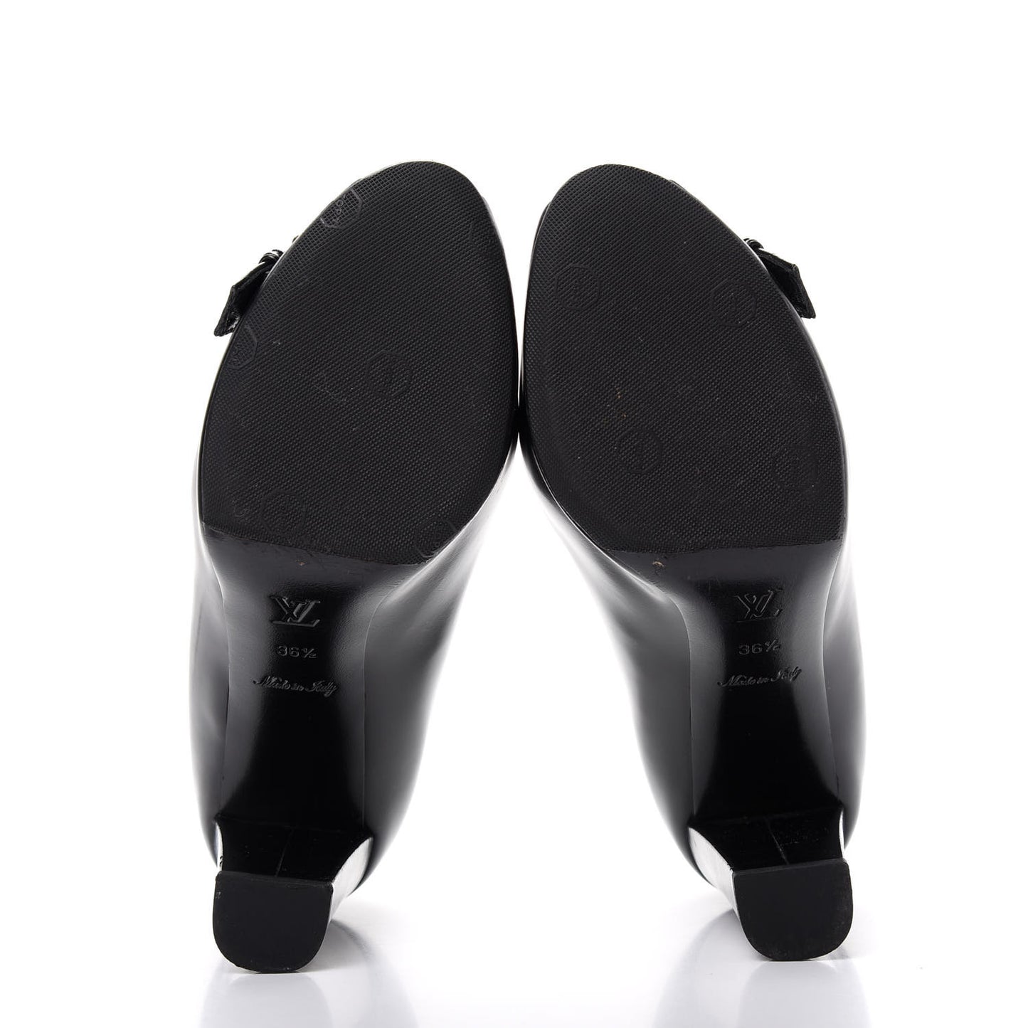 Smooth Calfskin Buckle Peep Toe Pumps 36.5 Black
