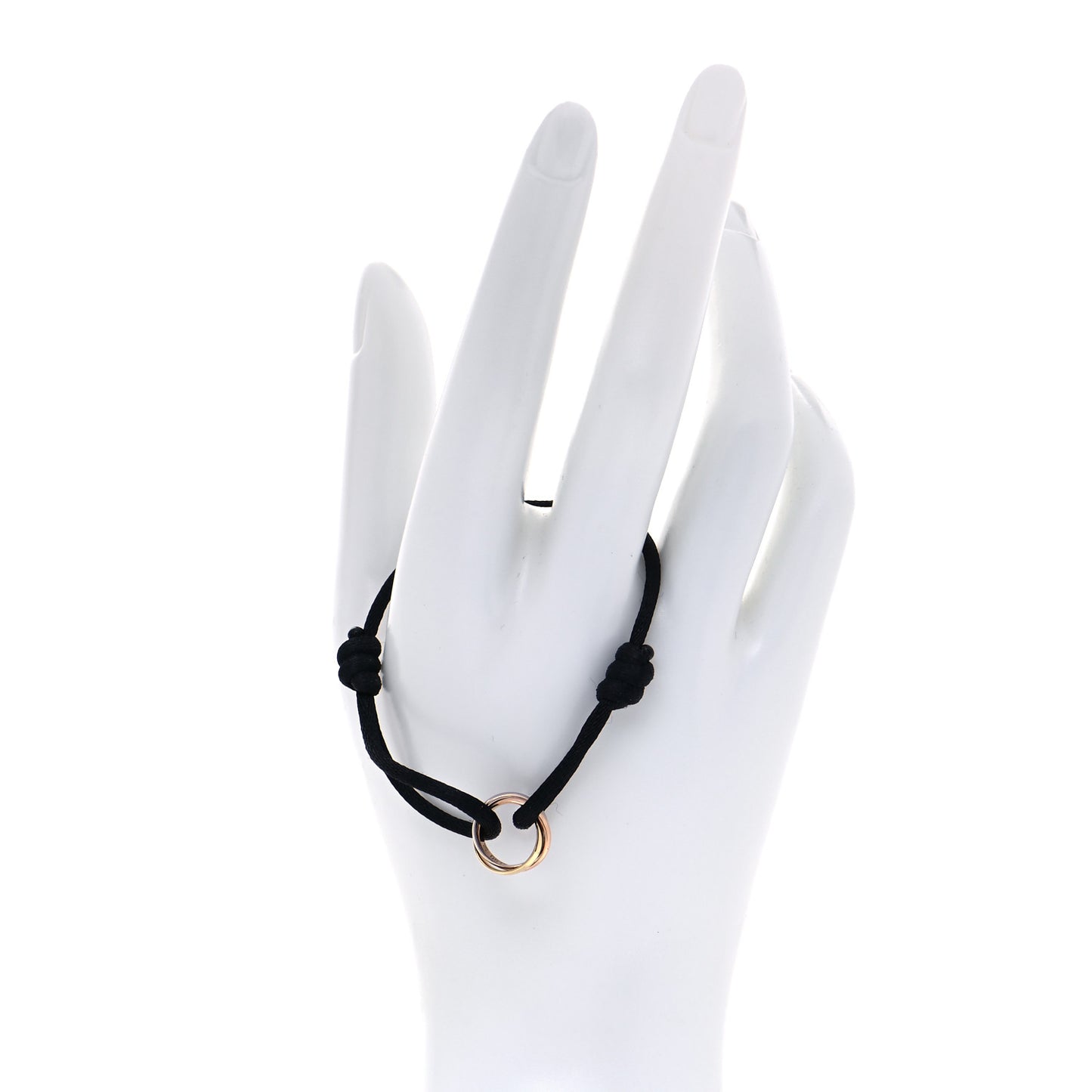 18K Pink Yellow White Gold Trinity Adjustable Cord Bracelet Black