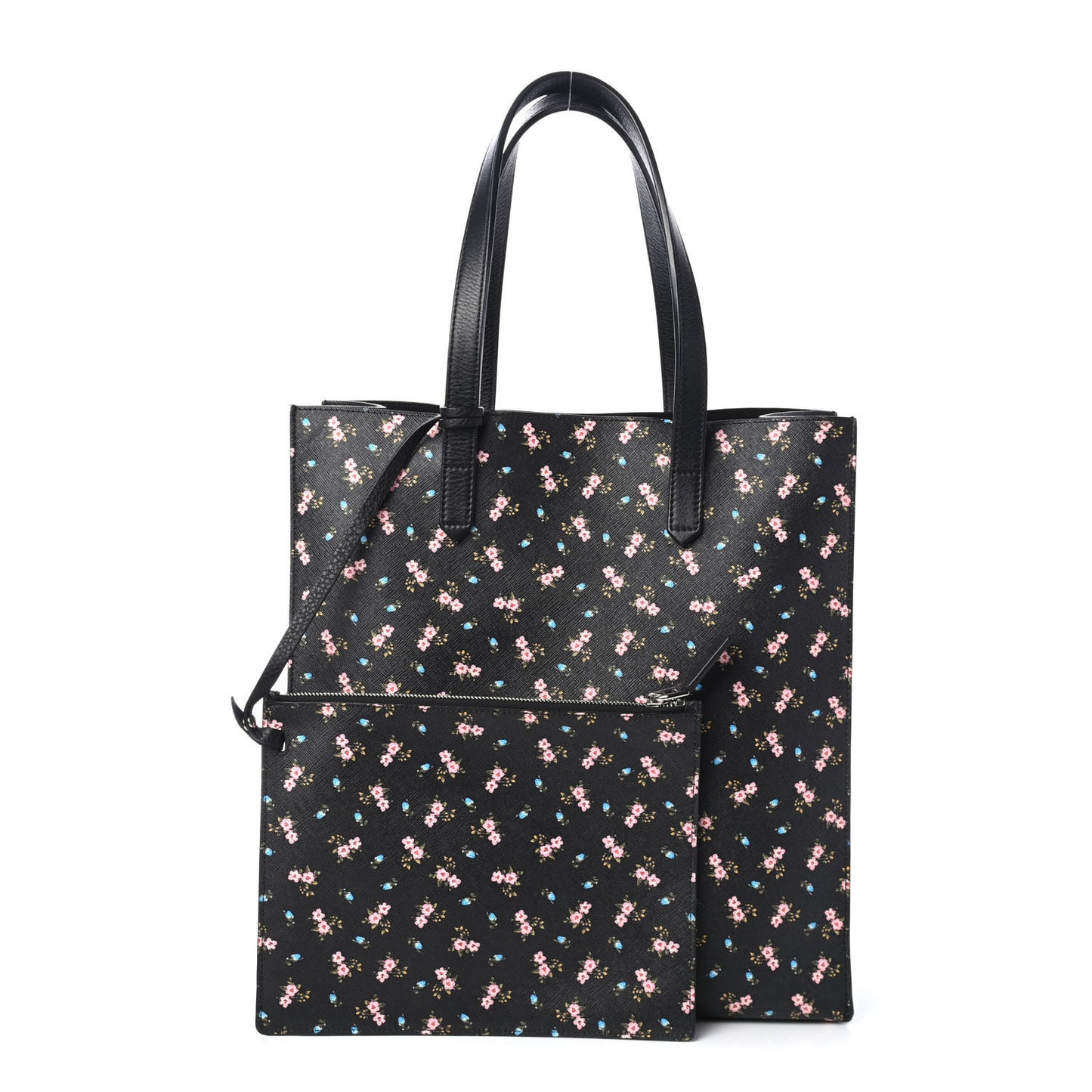 Coated Canvas Hibiscus Print Medium Stargate Shopper Tote Black Multicolor