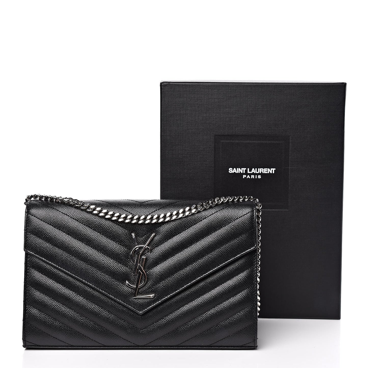 Grain De Poudre Matelasse Chevron Monogram Chain Wallet Black