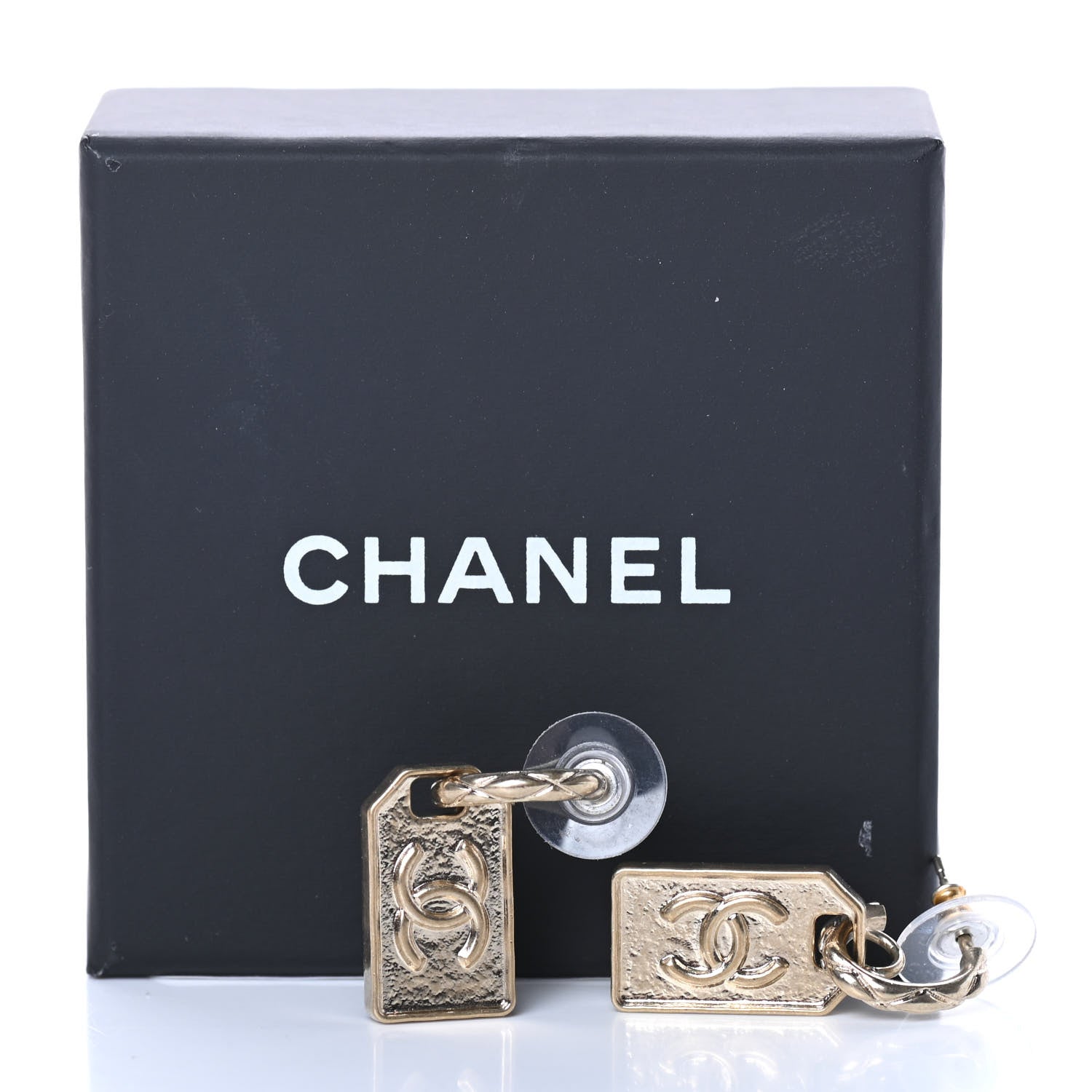 Chanel Tag Drop Earrings Gold 5 of 5