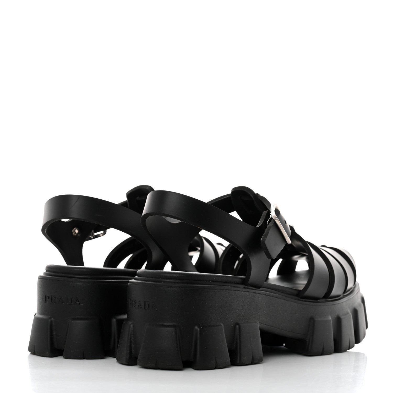Prada Foam Rubber Triangle Logo Monolith 55mm Cage Sandals 40 Black 4 of 8