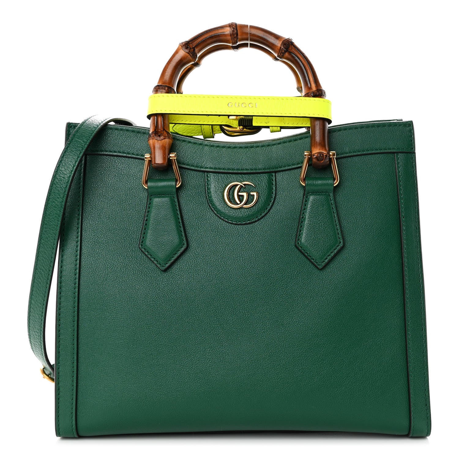 Gucci Wonka Grain Calfskin Small Diana Tote Bag Green Yellow Fluo 1 of 11