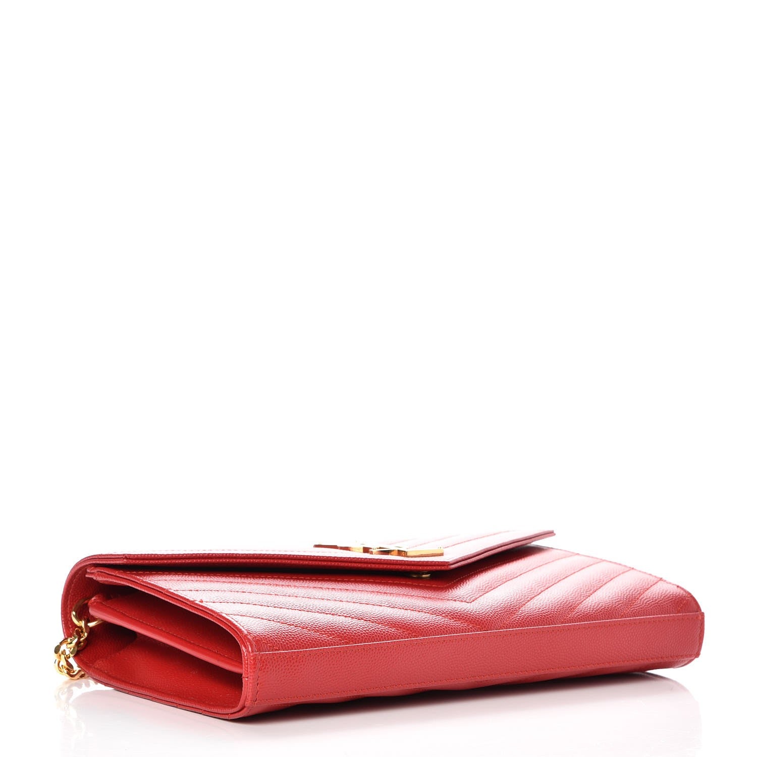 Saint Laurent Grain De Poudre Matelasse Chevron Monogram Chain Wallet New Red 4 of 8