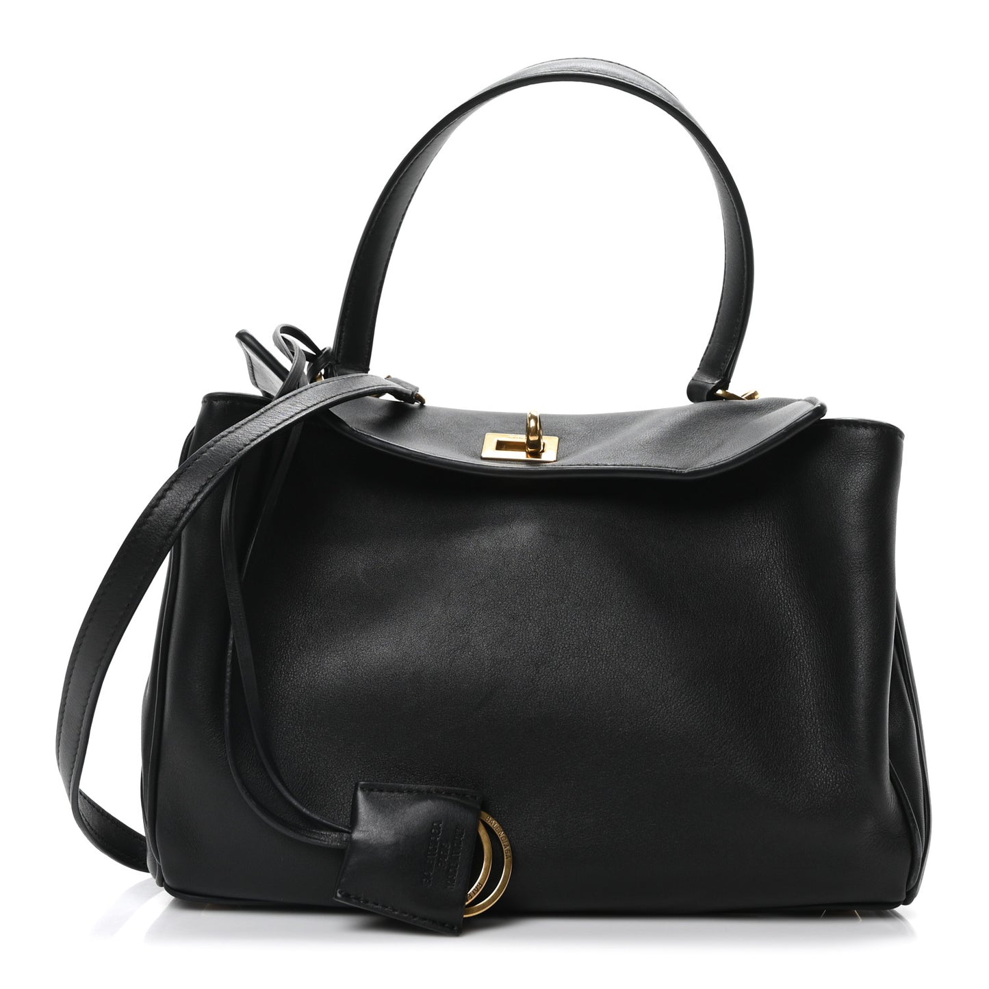 Natural Smooth Calfskin Small Rodeo Top Handle Handbag Black