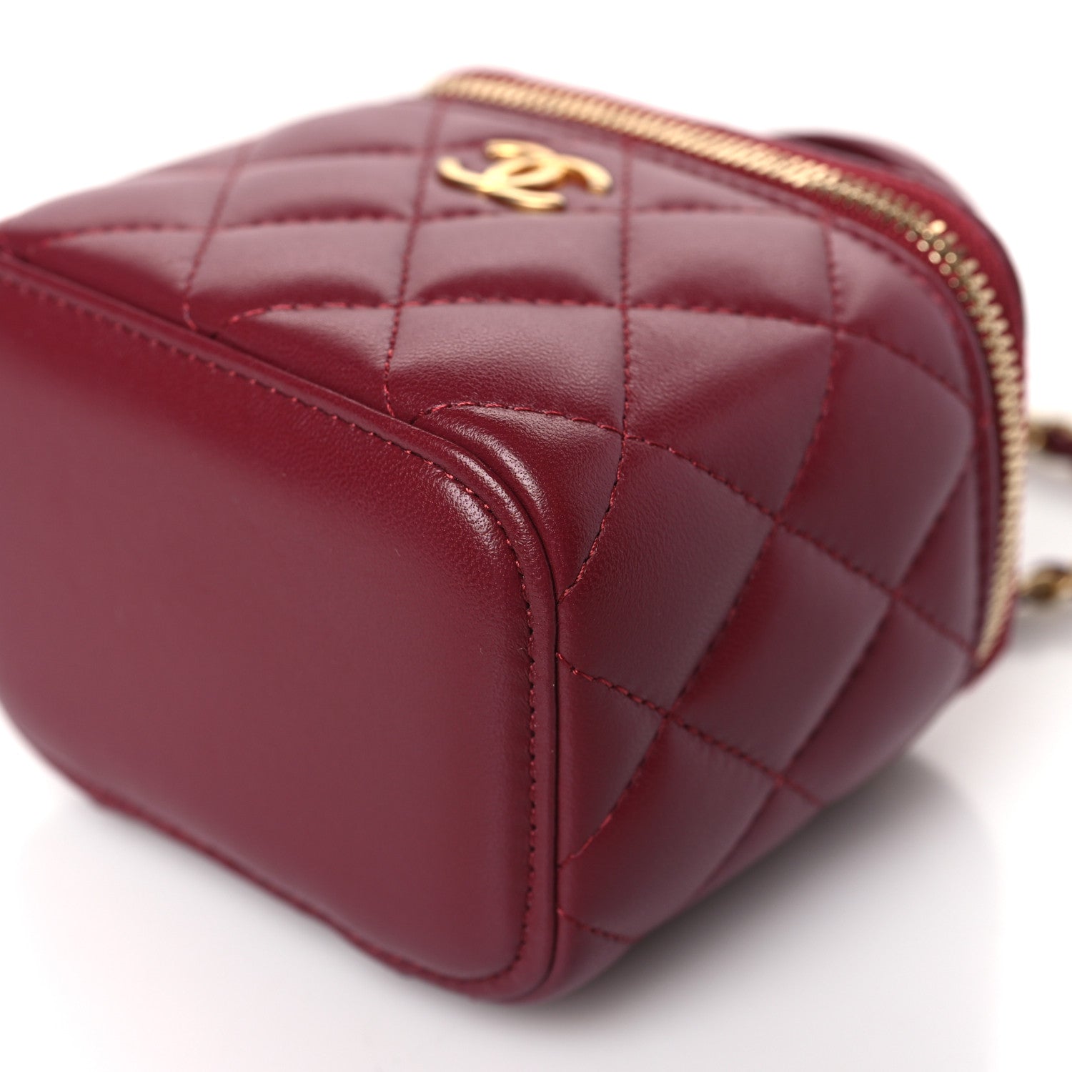 Chanel Lambskin Quilted Mini Top Handle Vanity Case With Chain Burgundy 9 of 9