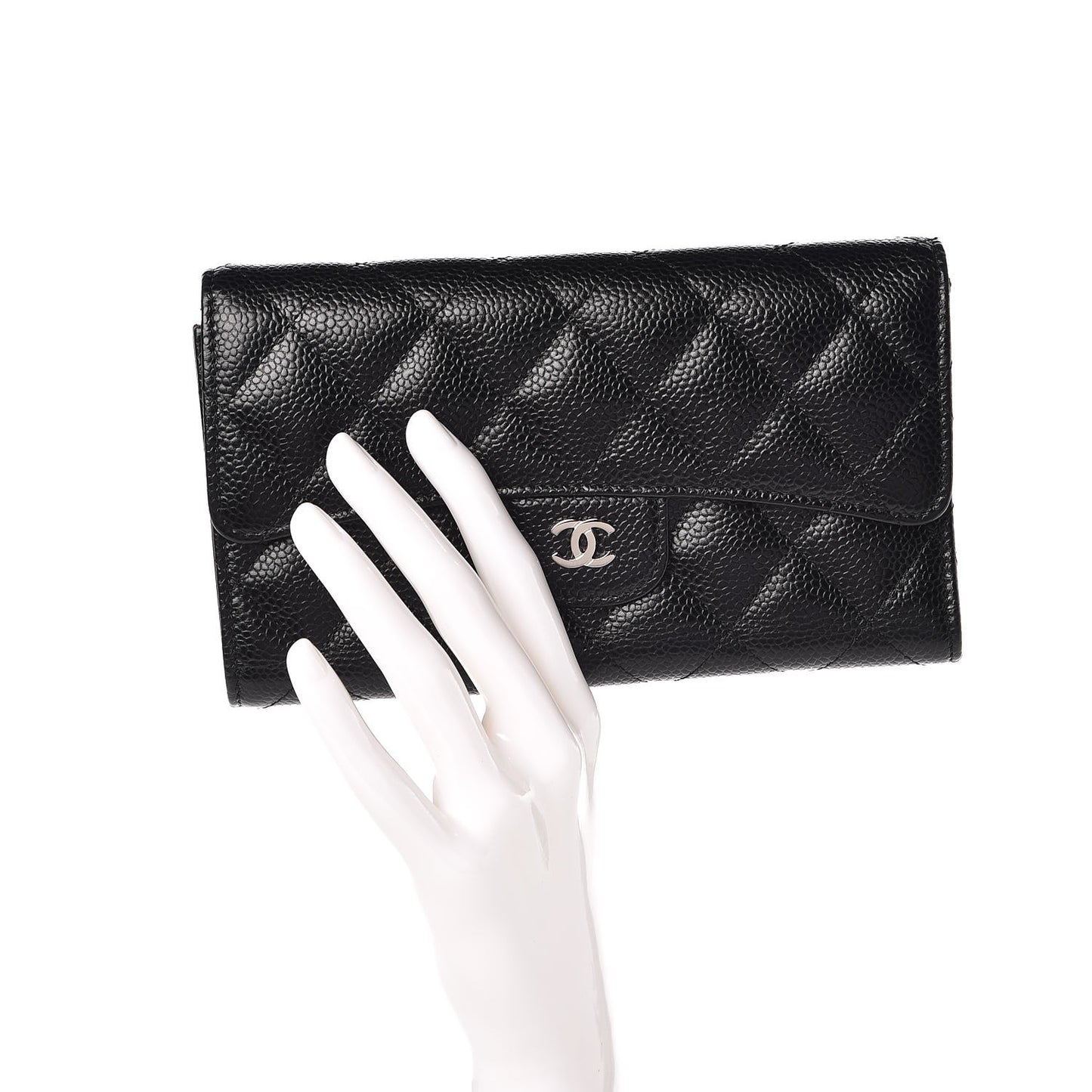 Caviar Quilted Long Flap Wallet Black