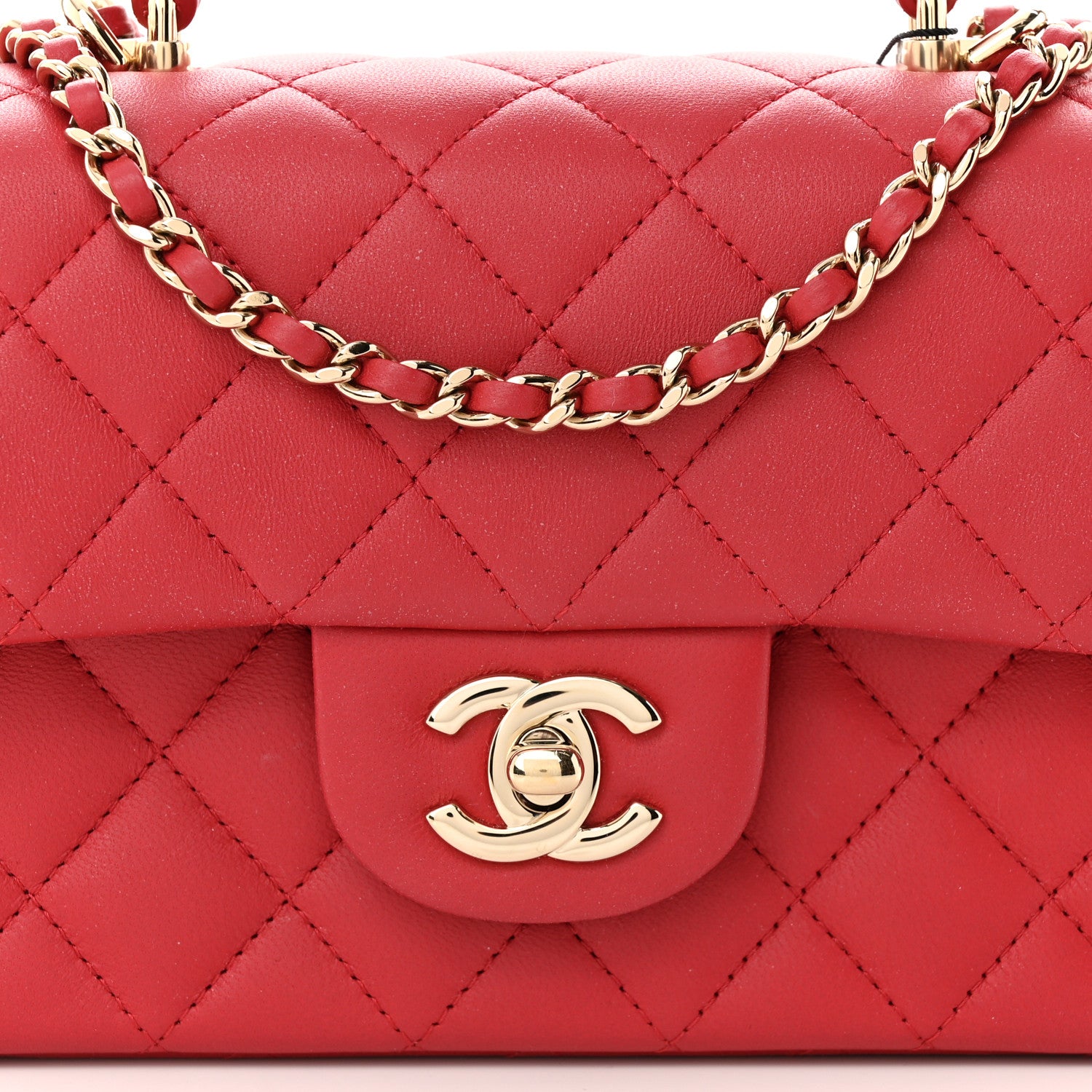 Chanel Lambskin Quilted Mini Top Handle Rectangular Flap Red 8 of 11