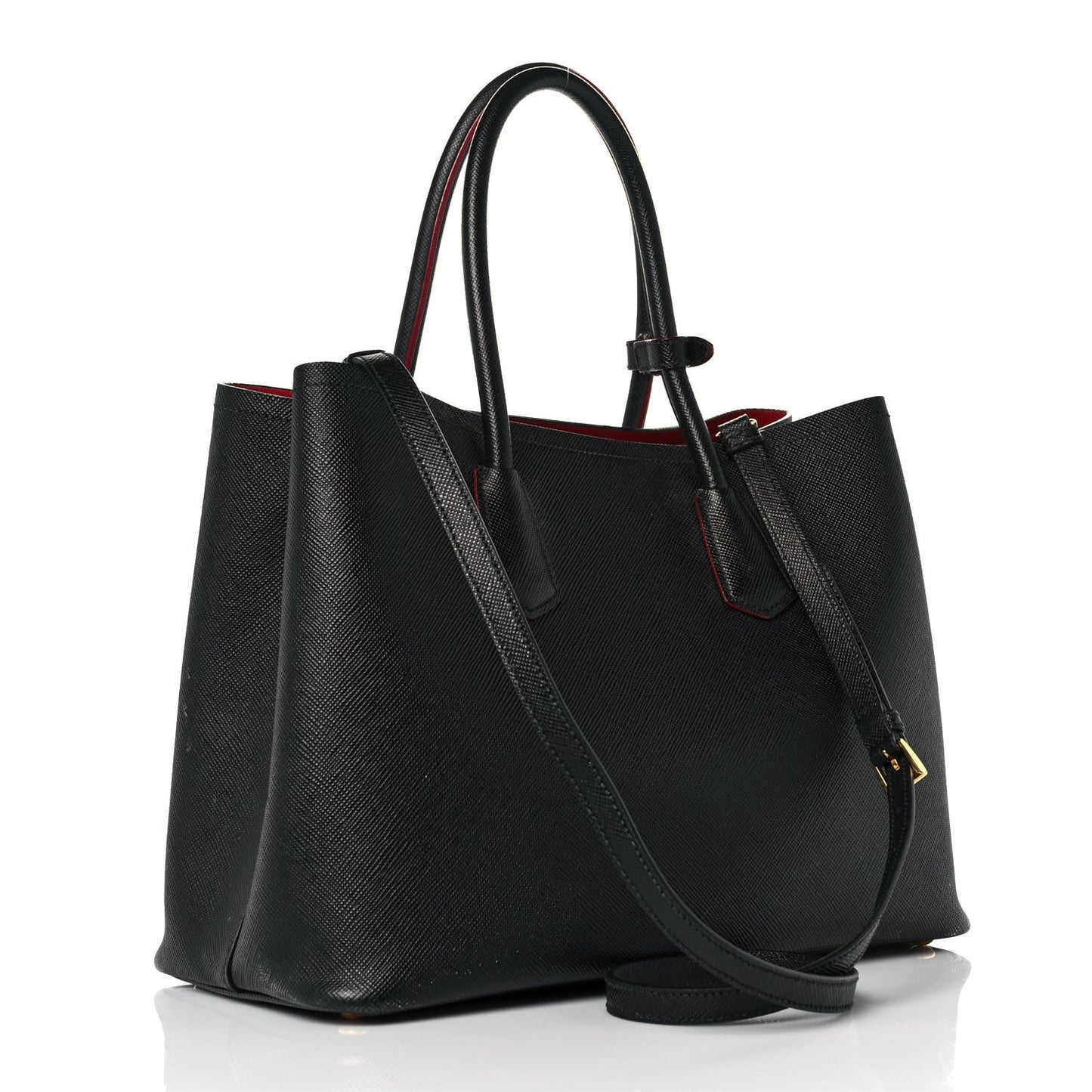 Saffiano Cuir Medium Double Bag Black Fuoco