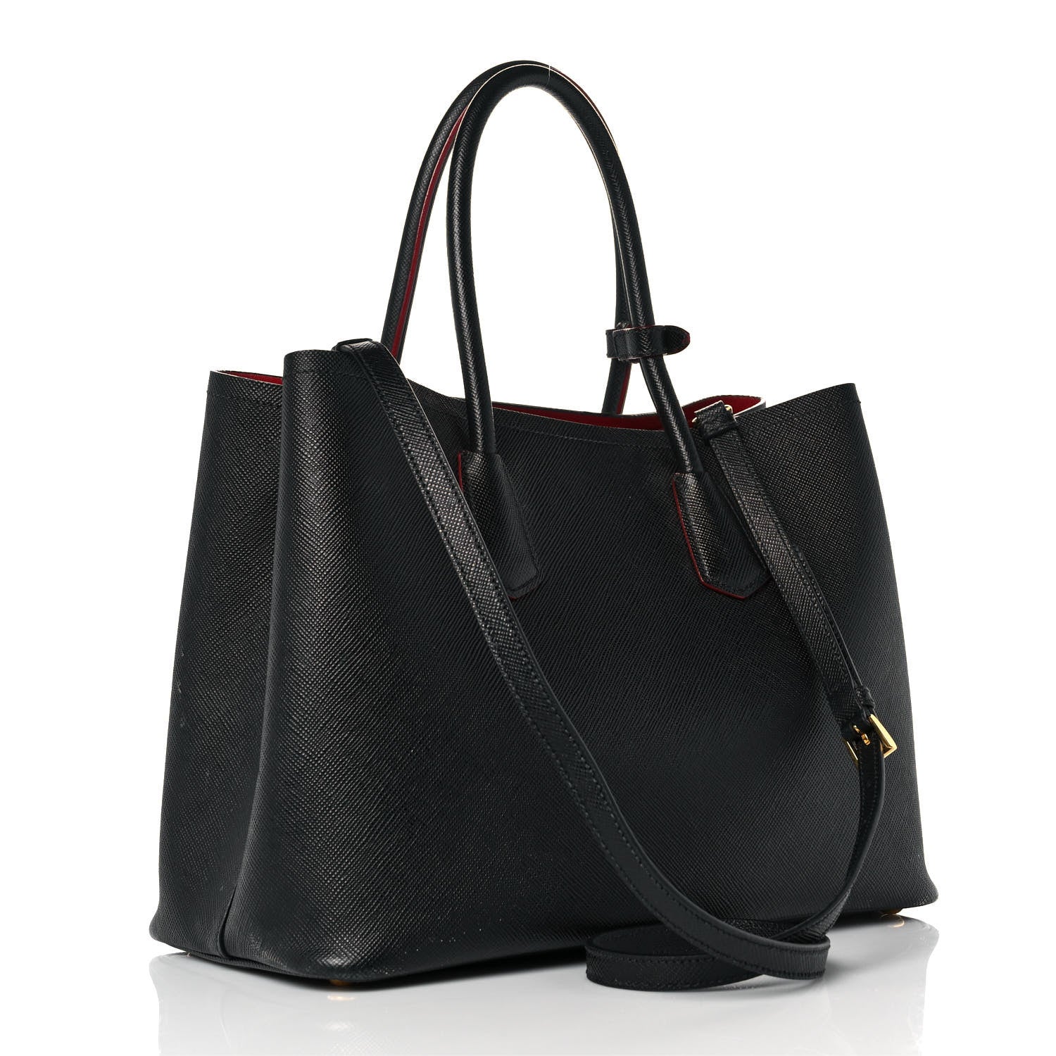Prada Saffiano Cuir Medium Double Bag Black Fuoco 3 of 9