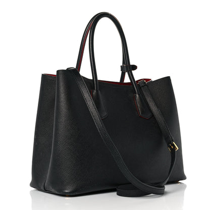 Prada Saffiano Cuir Medium Double Bag Black Fuoco 3 of 9