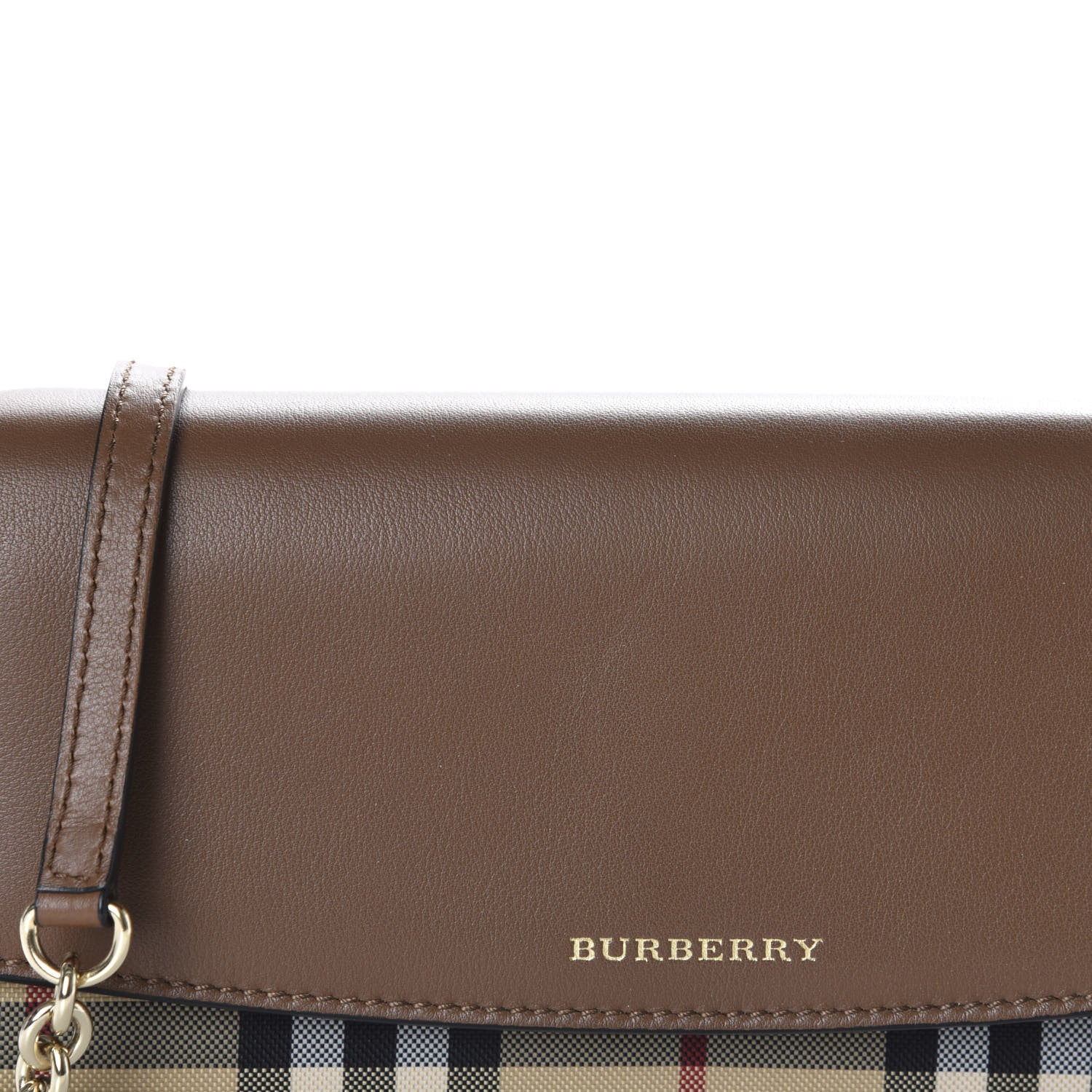 Burberry Calfskin Horseferry Check Henley Wallet On Chain Tan 9 of 10