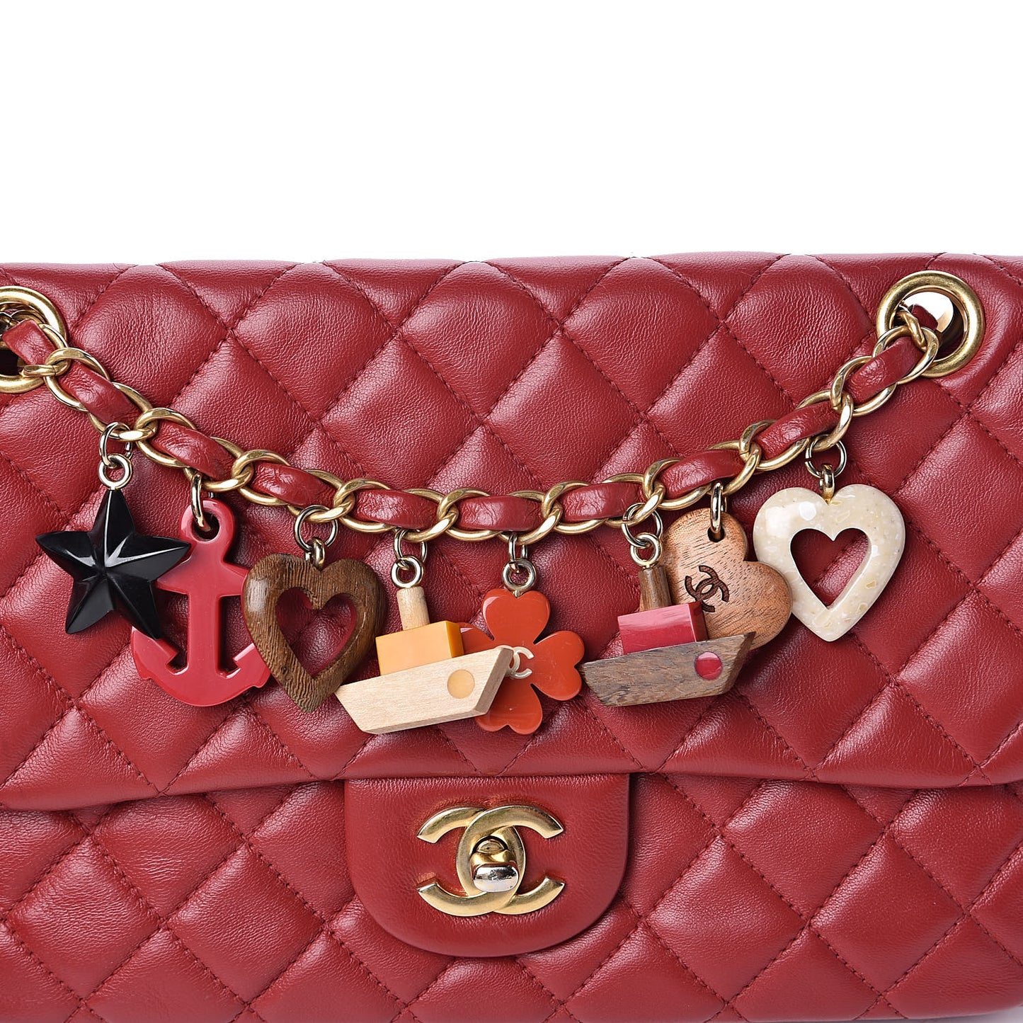 Lambskin Quilted Medium Cruise Charm Flap Red