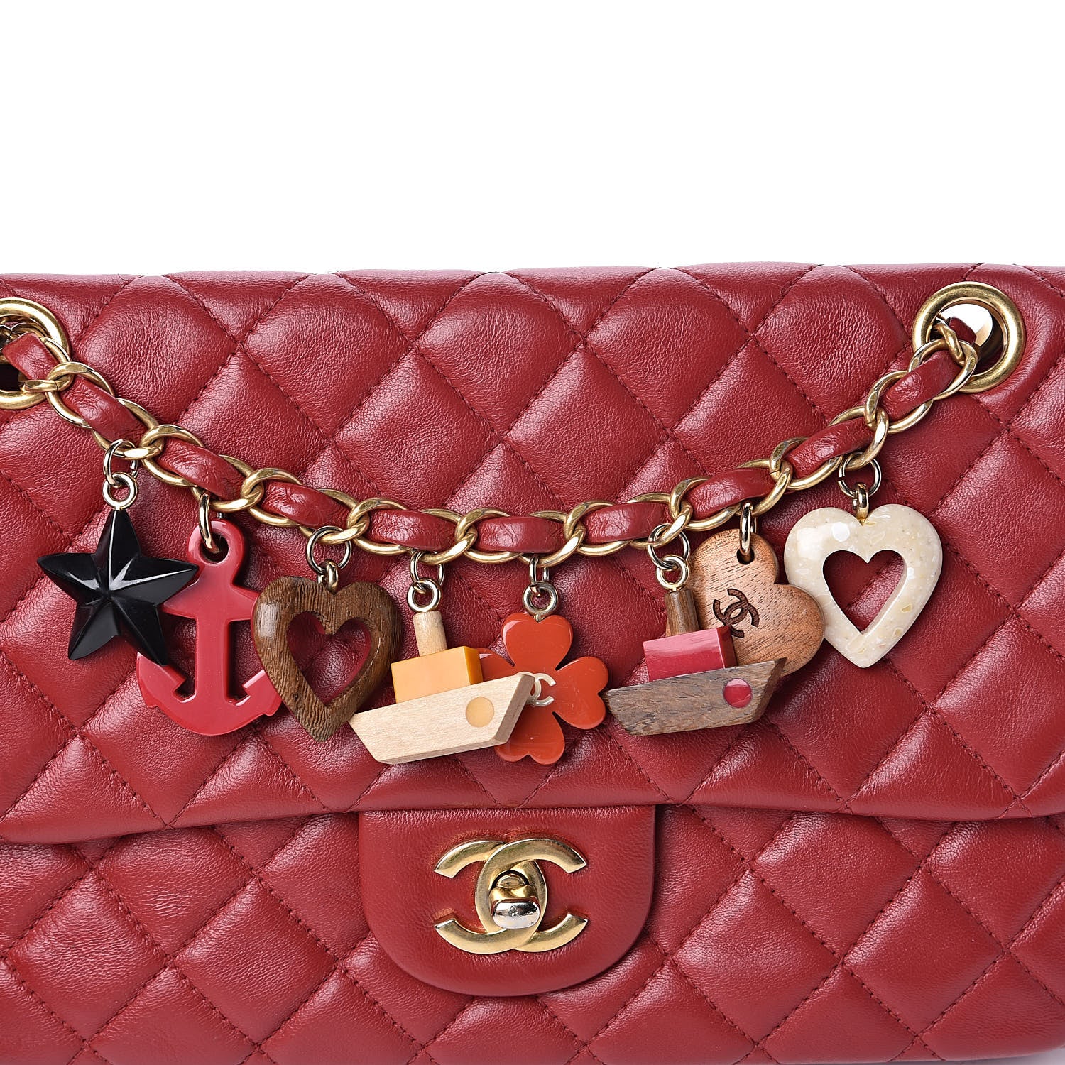 Chanel Lambskin Quilted Medium Cruise Charm Flap Red 10 of 10