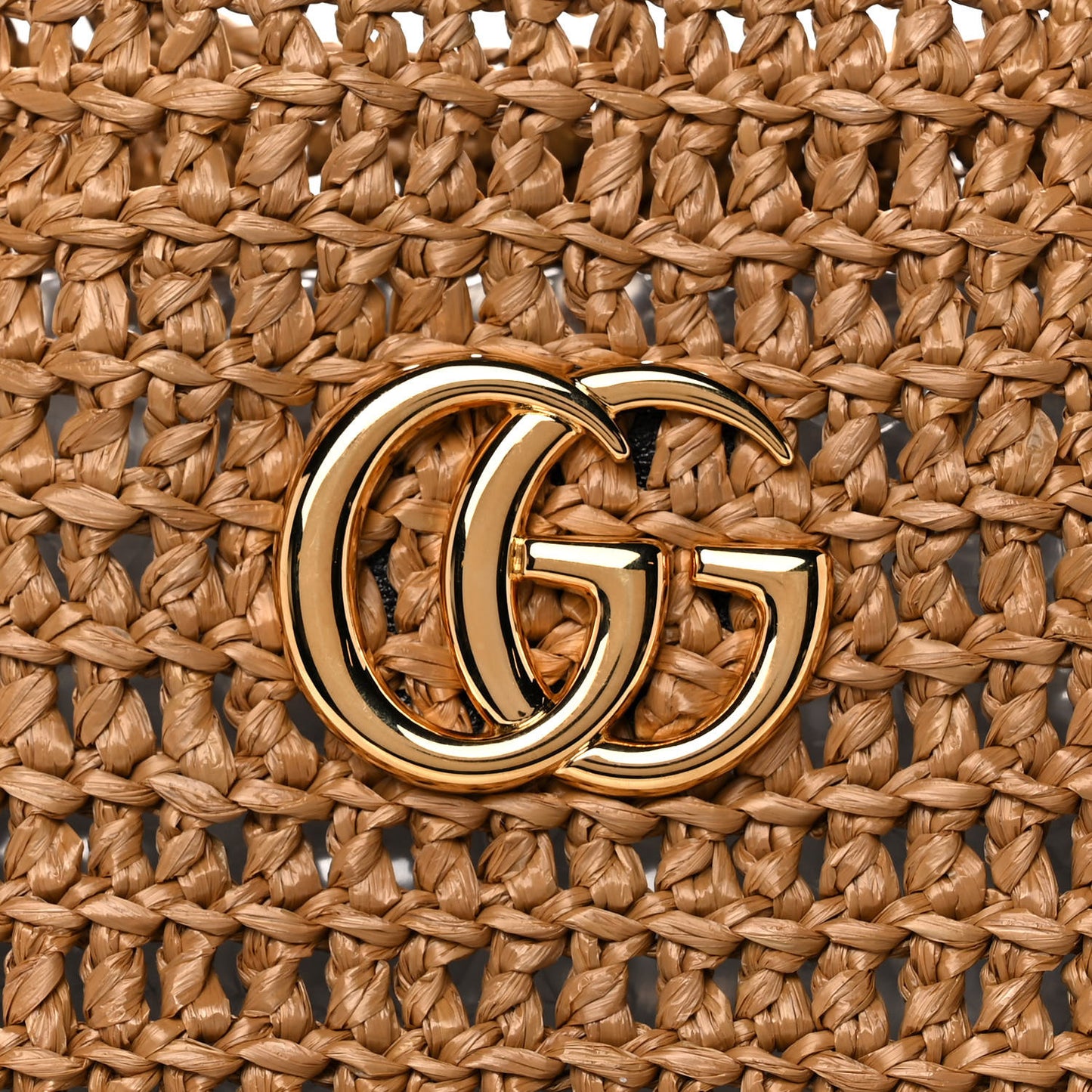 Raffia Effect Medium GG Marmont Shoulder Tote Bag Natural Black