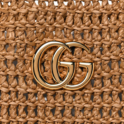 Gucci Raffia Effect Medium GG Marmont Shoulder Tote Bag Natural Black 9 of 11