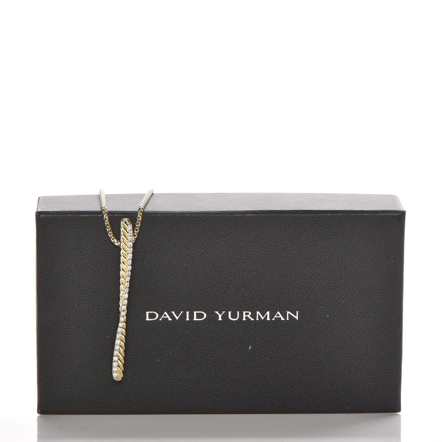 David Yurman 18K Yellow Gold Diamond Crossover Bar Pendant Necklace 8 of 8