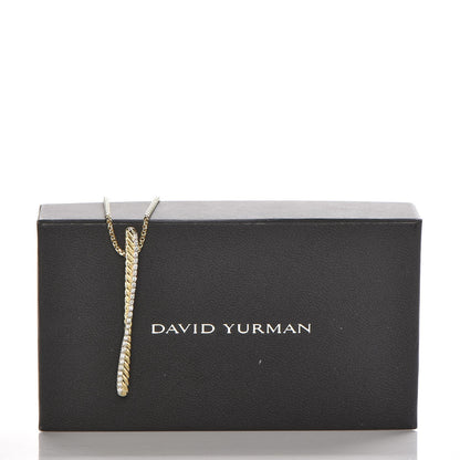 David Yurman 18K Yellow Gold Diamond Crossover Bar Pendant Necklace 8 of 8