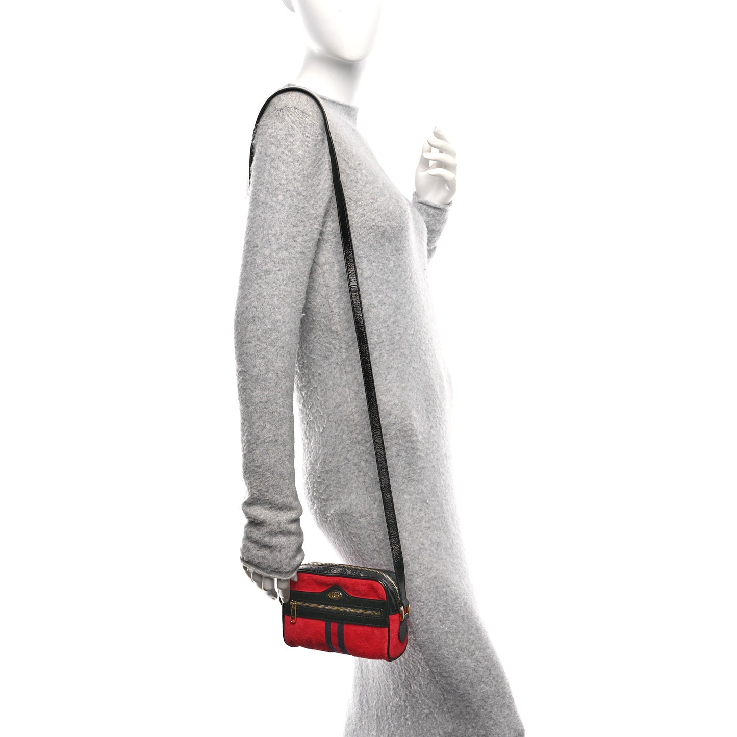 Suede Patent Web Mini Ophidia Shoulder Bag Hibiscus Red Black