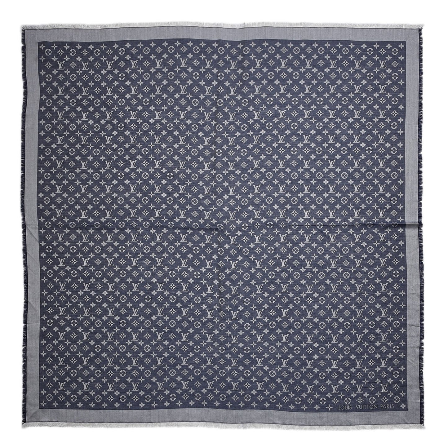 Silk Wool Monogram Denim Shawl Blue