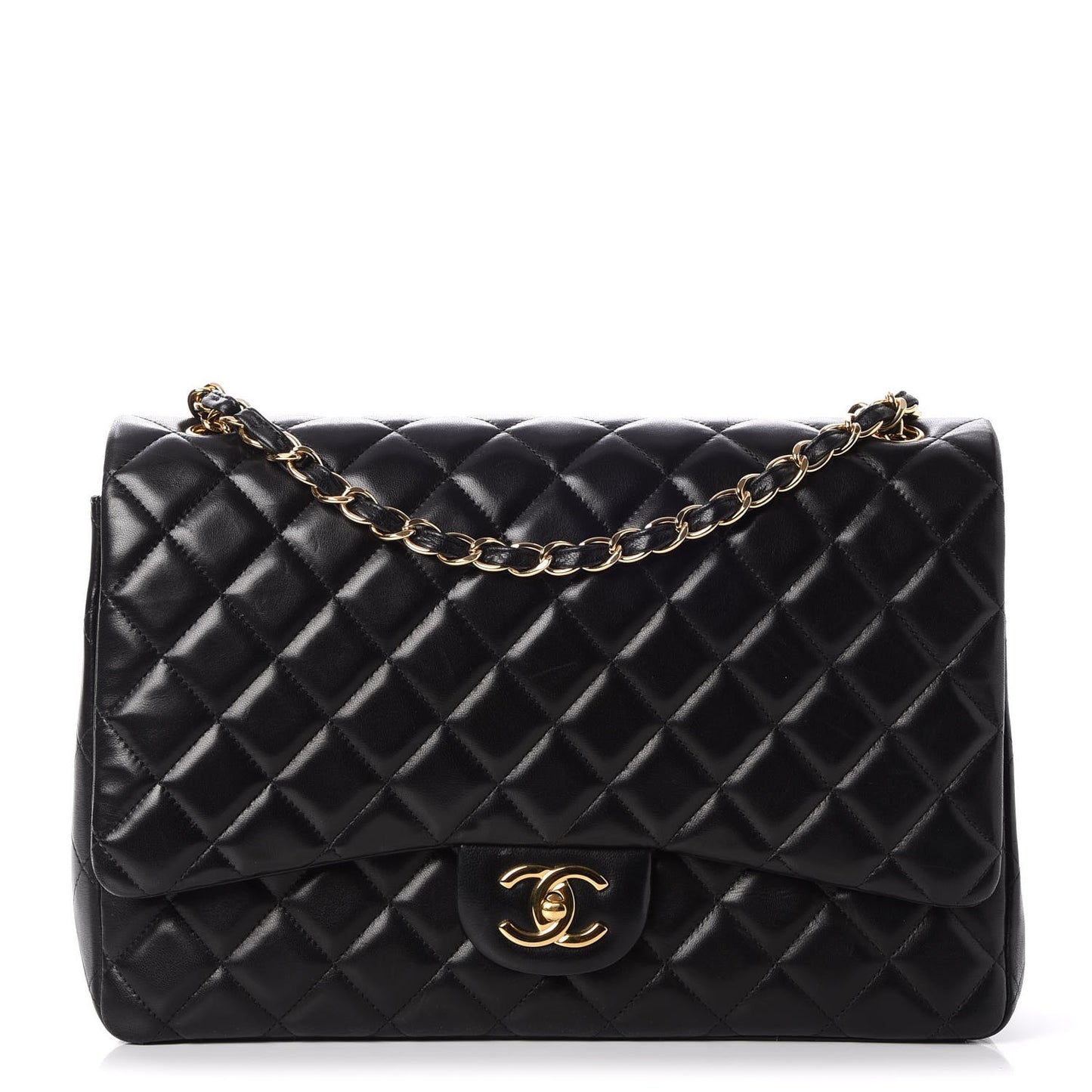 Lambskin Quilted Maxi Double Flap Black