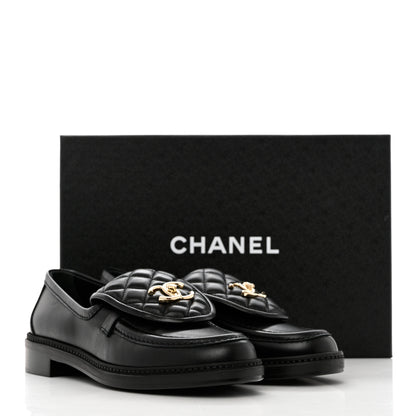 Chanel Lambskin Quilted CC Turnlock Loafers 38 Black 11 of 11