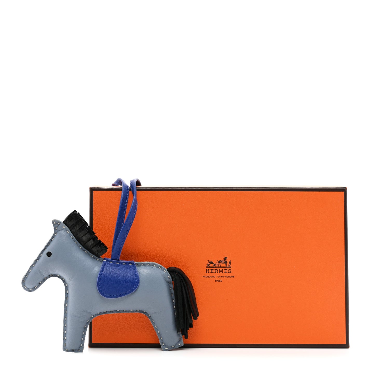 Milo Lambskin Grigri Rodeo Horse Bag Charm MM Bleu Lin Bleu Electrique Noir