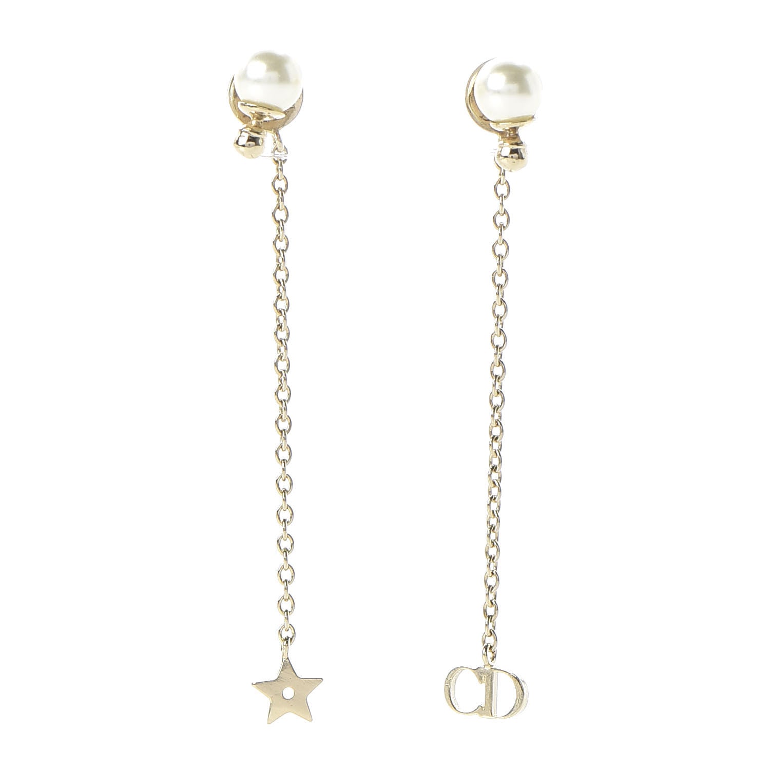 Christian Dior Pearl La Petite Tribale Dangle Chain Earrings Gold 1 of 5