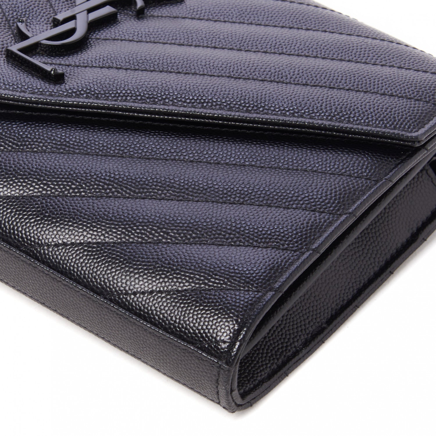 Saint Laurent Grain De Poudre Matelasse Chevron Monogram Chain Wallet Black 5 of 9