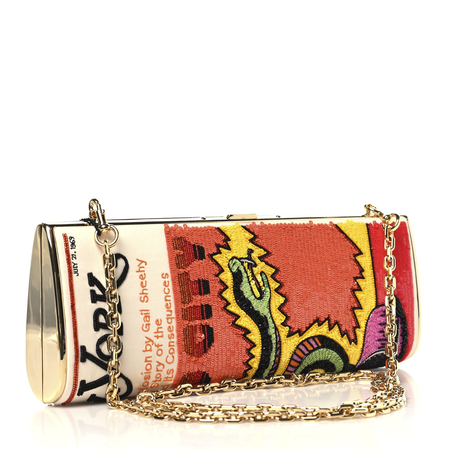 Satin Sequin Embroidered The Mag Bag Clutch Orange Multicolor