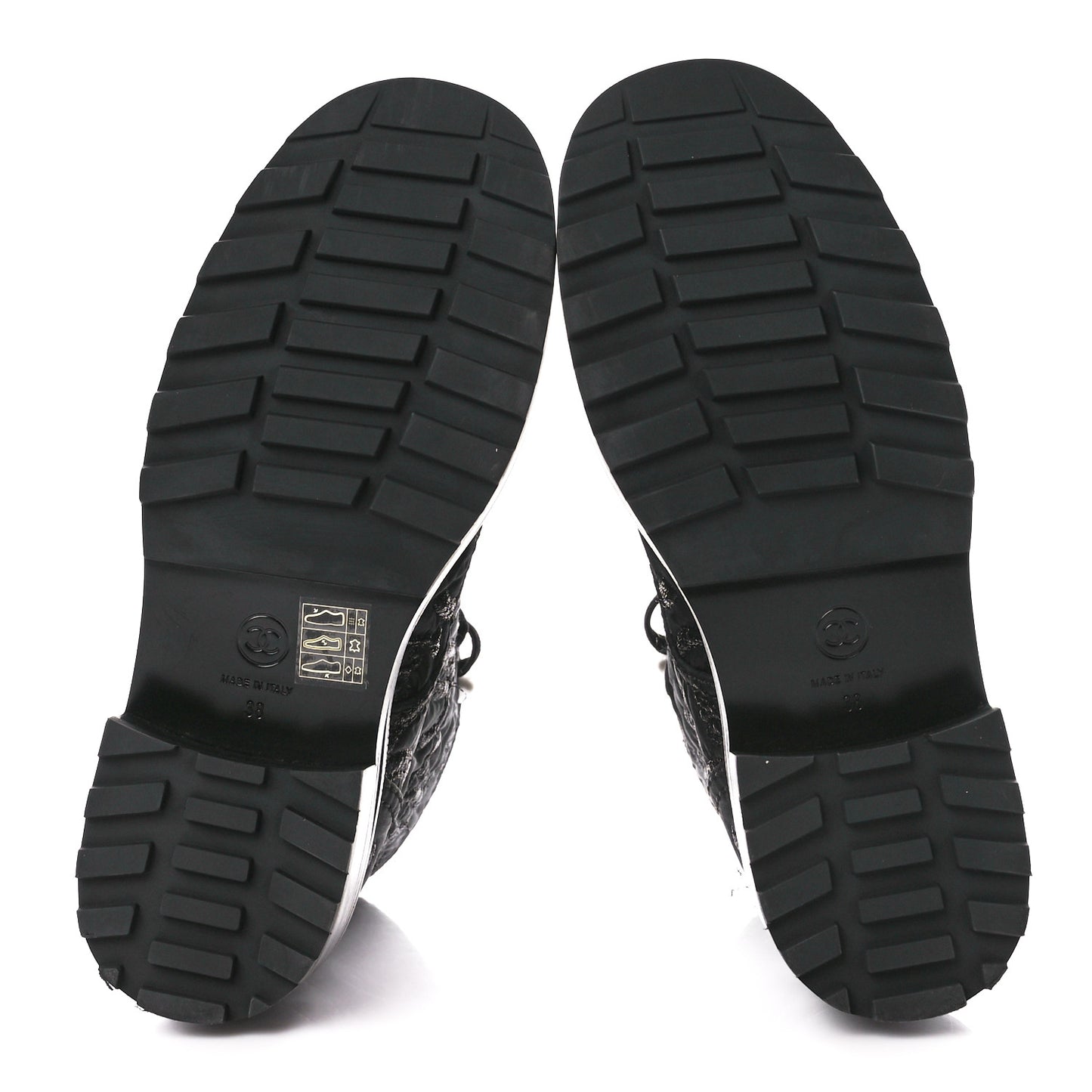 Grosgrain Pearl CC Combat Short Boots 38 Black