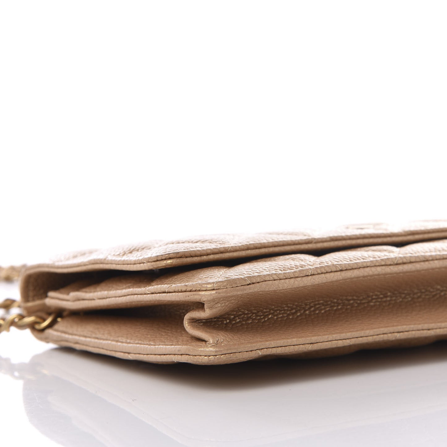 Pearly Caviar Quilted Wallet On Chain WOC Gold