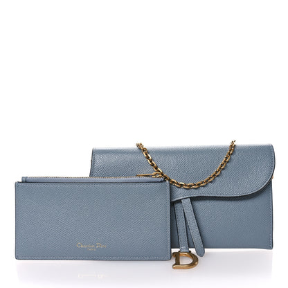 Christian Dior Grained Calfskin Saddle Chain Wallet Pouch Grey Stone 3 of 12