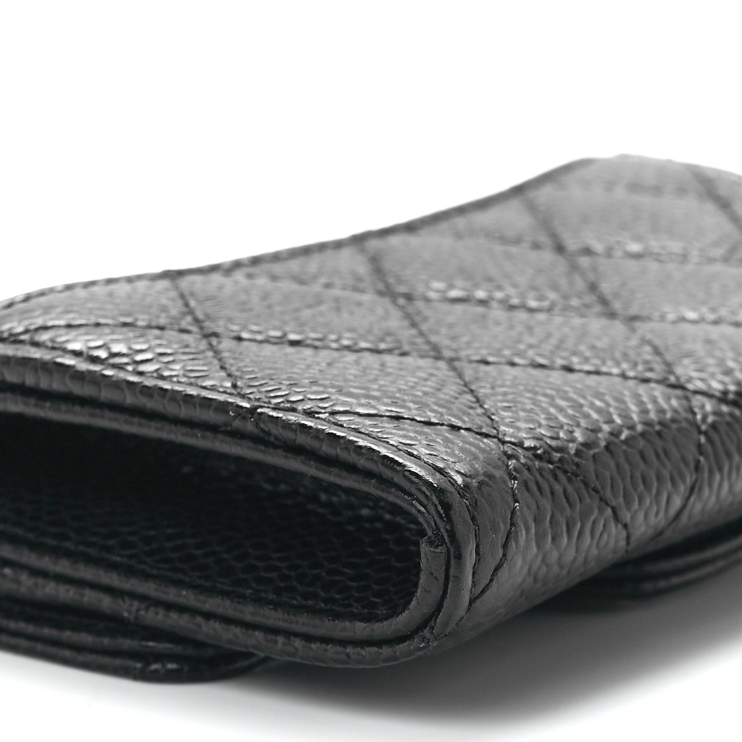 Caviar Quilted Flap Card Holder Wallet Black