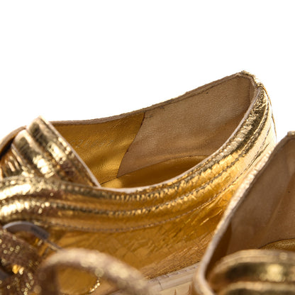 Chanel Lame Lace Up Creeper Sneakers 38 Gold 10 of 12