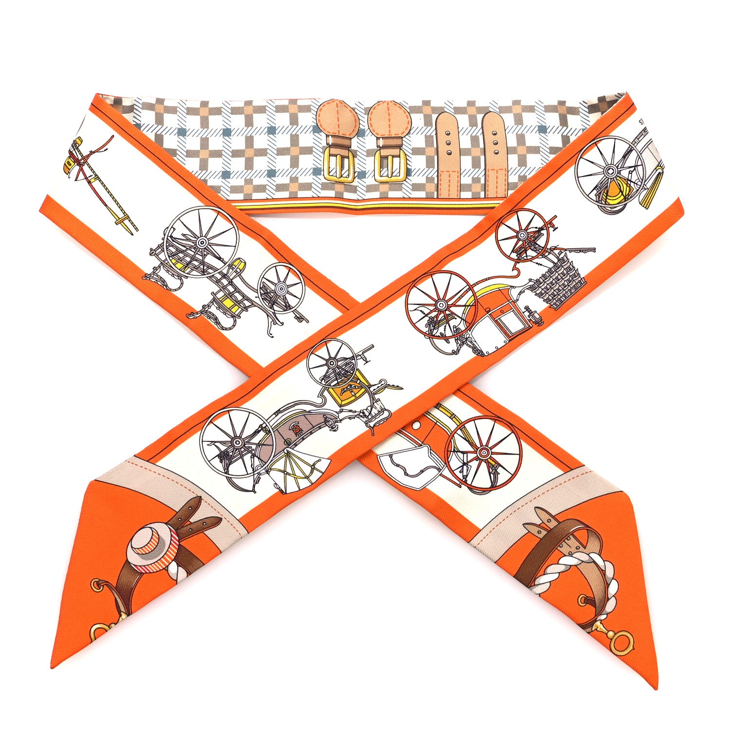 Hermes Silk Les Voitures Nouvelle Twilly Orange Beige Gris 1 of 4