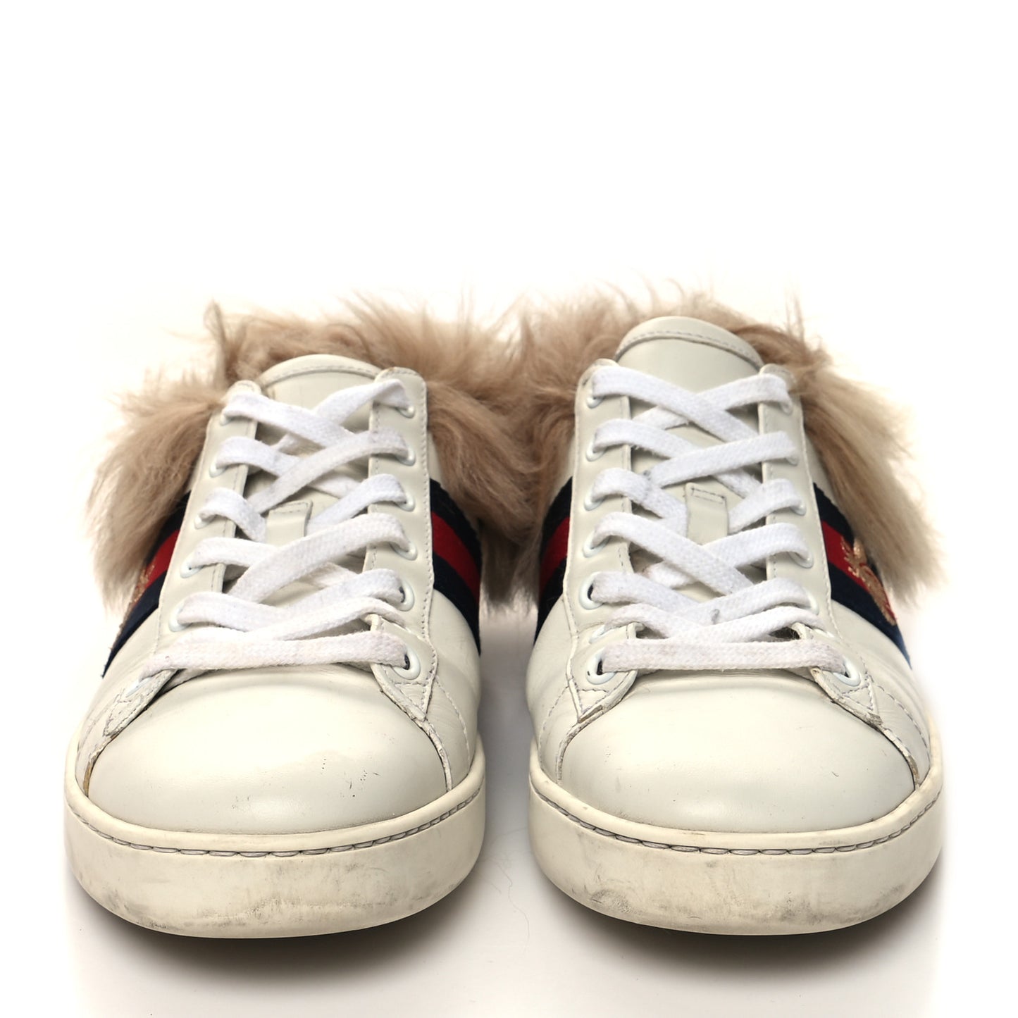 Calfskin Wool Web Bee Embroidered Womens Ace Sneakers 37.5 White