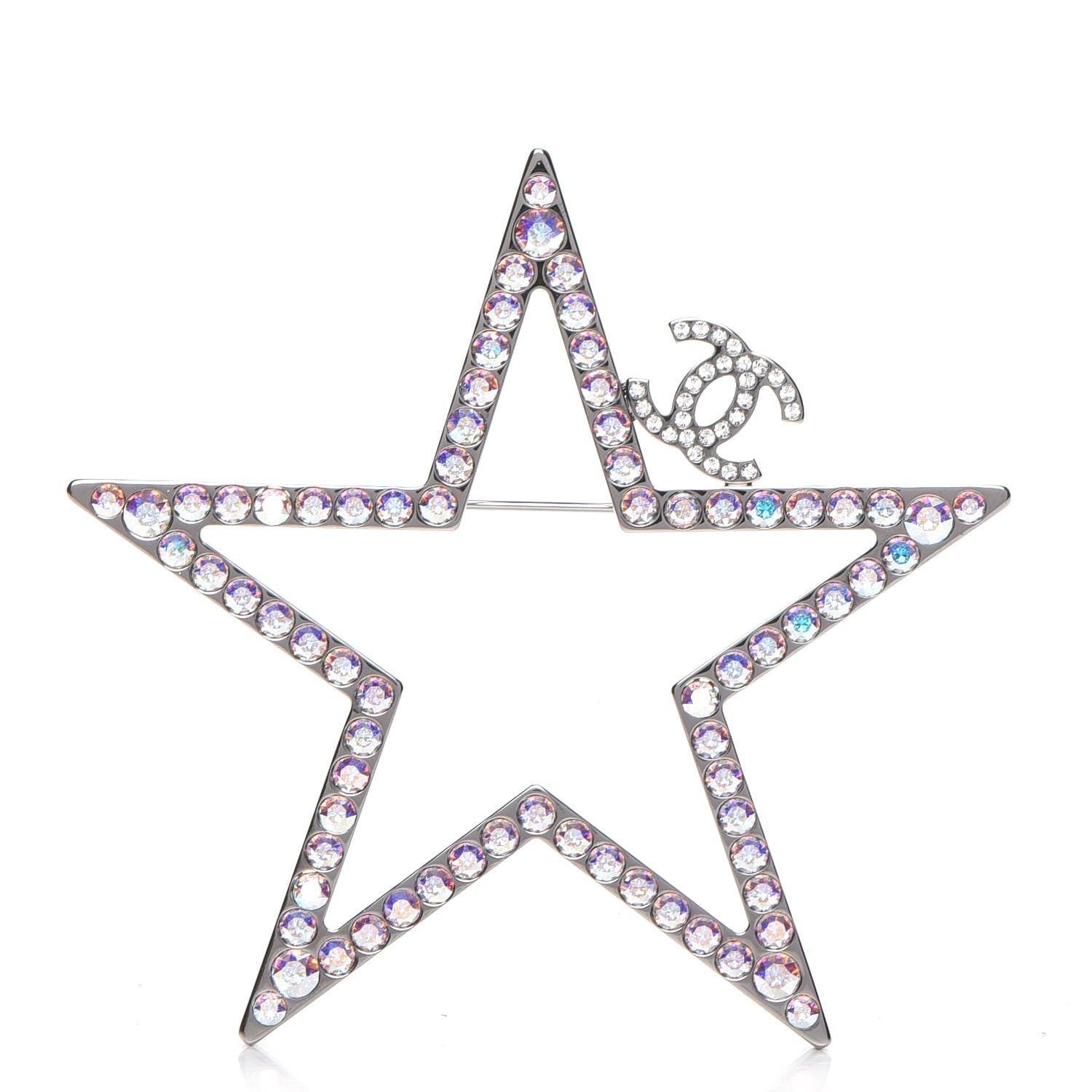 Chanel Ruthenium Crystal Star CC Brooch 1 of 4