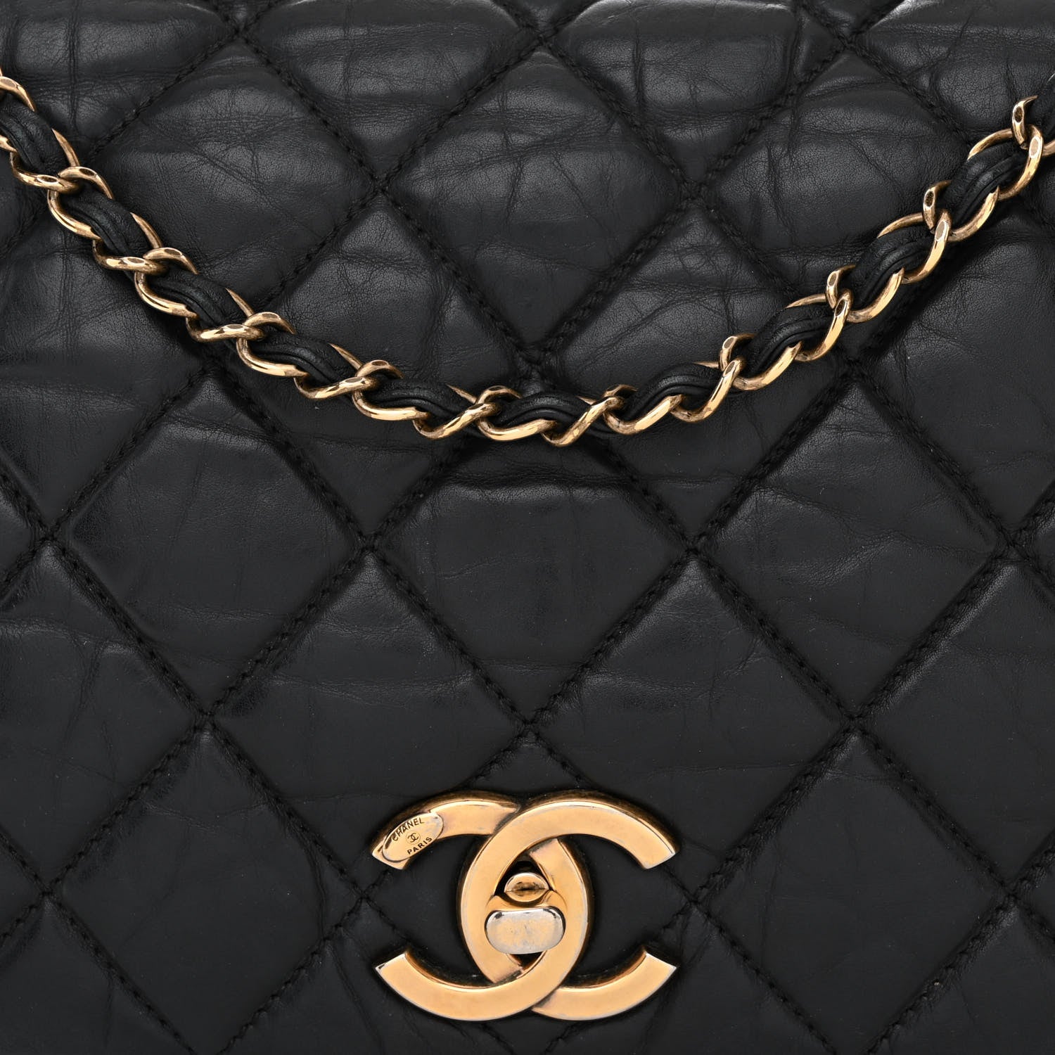 Chanel Aged Calfskin Quilted Medium Pondichery Flap Black 11 of 14