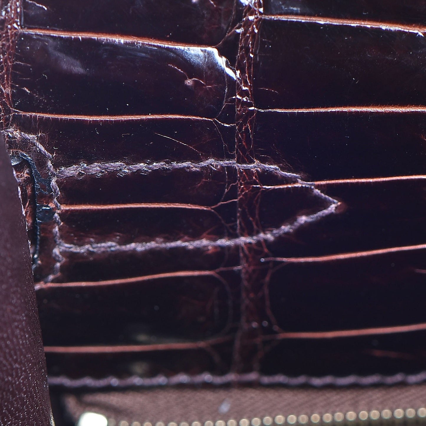 Shiny Porosus Crocodile Kelly Sellier 35 Havane
