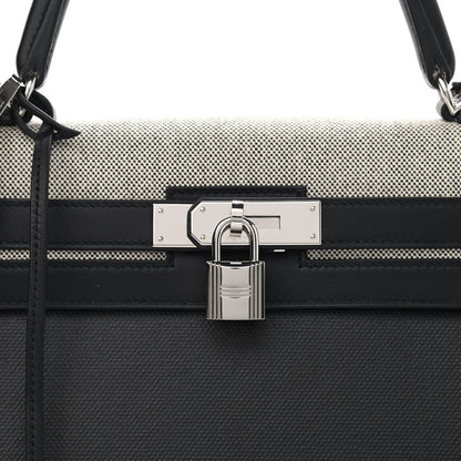 Hermes Berline Toile Swift Kelly Sellier 32 Black Ecru 8 of 11